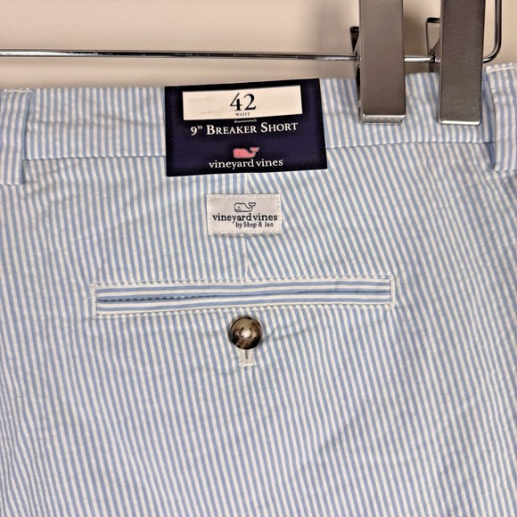 Vineyard Vines Men's 42 9" Seersucker Breaker Shorts Striped Bayside Blue‎ NEW - Picture 4 of 5
